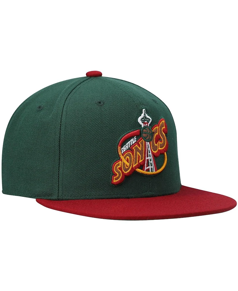 Men's Mitchell & Ness Green, Red Seattle Supersonics Hardwood Classics Team Two-Tone 2.0 Snapback Hat