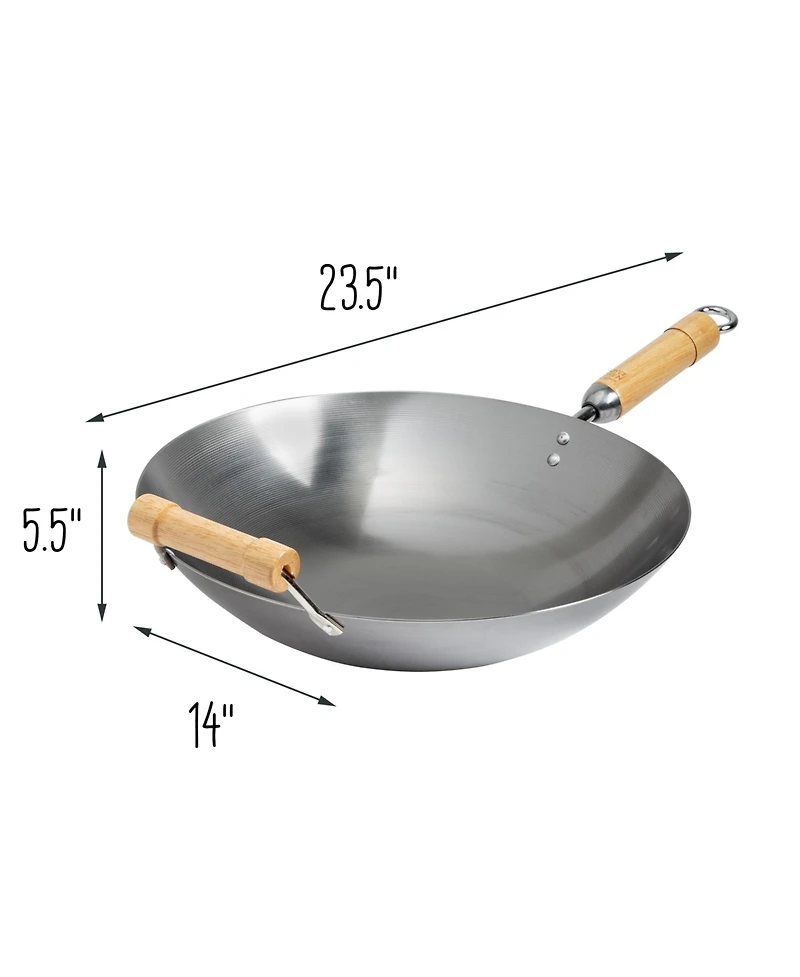 Joyce Chen Classic Series Round Bottom Carbon Steel Wok with Birch Handles, 14"