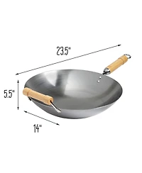Joyce Chen Classic Series Round Bottom Carbon Steel Wok with Birch Handles, 14"