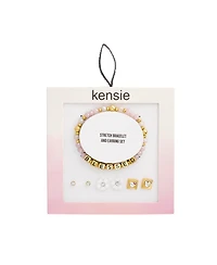 kensie Blessed Beaded Stretch Bracelet and Stud Earring Set
