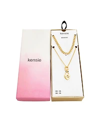 kensie Rhinestone Double Layered Heart Lock Necklace Set
