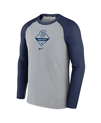 Men's Nike Gray, Navy Milwaukee Brewers Game Authentic Collection Performance Raglan Long Sleeve T-shirt