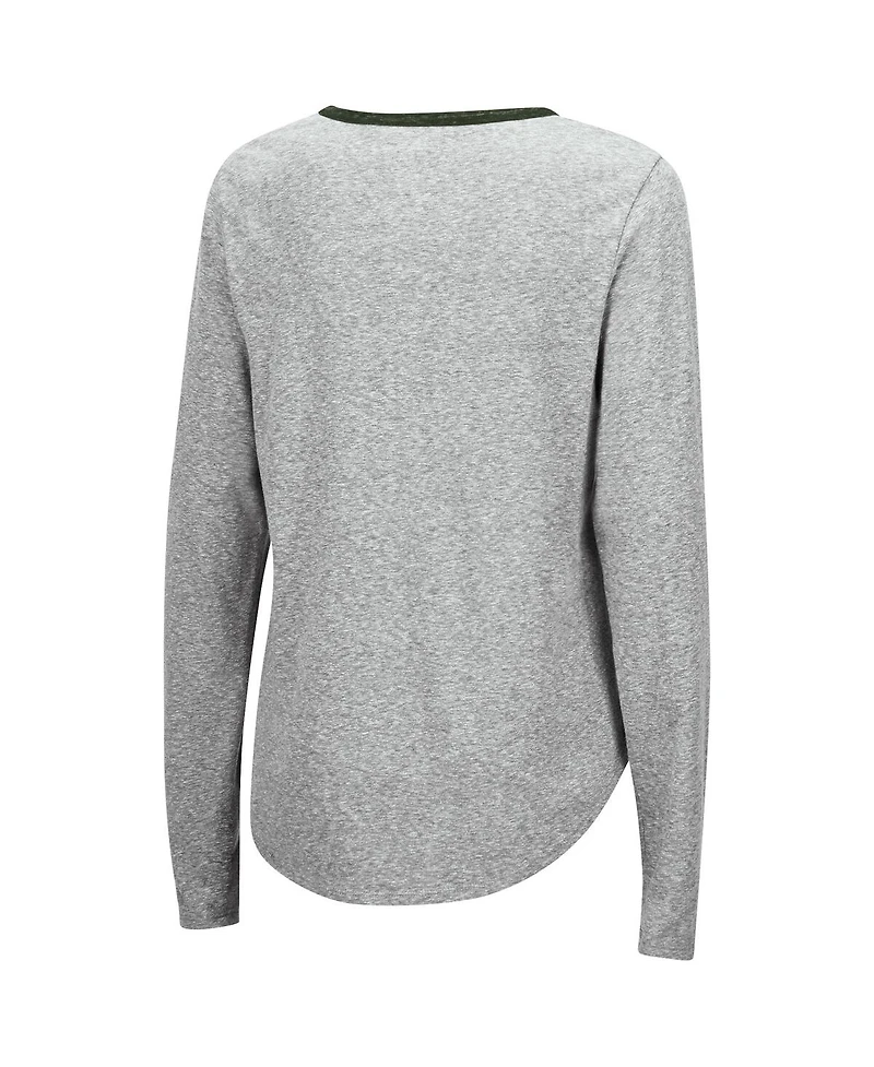Women's Colosseum Heathered Gray Michigan State Spartans Sundial Tri-Blend Long Sleeve Lace-Up T-shirt