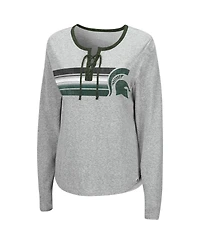 Women's Colosseum Heathered Gray Michigan State Spartans Sundial Tri-Blend Long Sleeve Lace-Up T-shirt