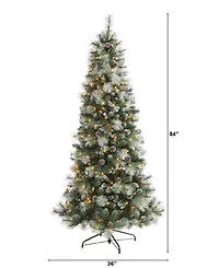 Frosted Tip British Columbia Mountain Pine Artificial Christmas Tree with Lights, Pinecones and Bendable Branches, 84"