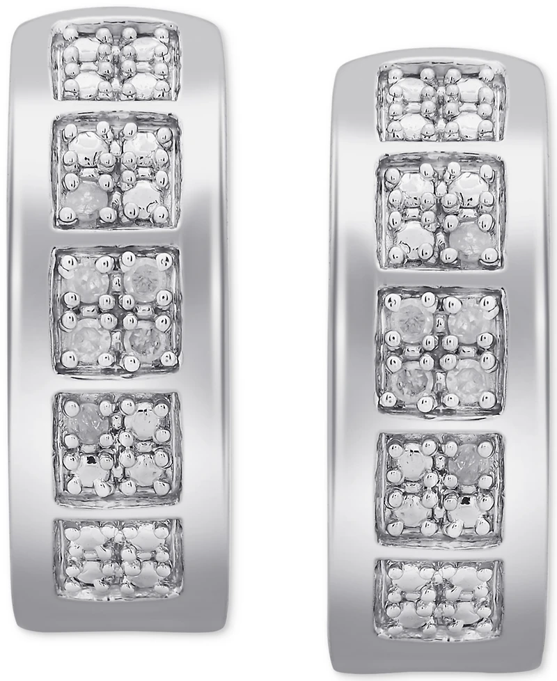 Men's Diamond Small Huggie Hoop Earrings (1/20 ct. t.w.) in Sterling Silver, 0.62"