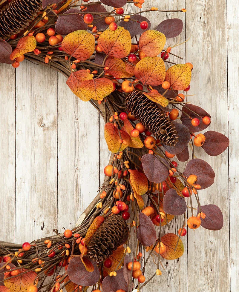 Glitzhome Fall Eucalyptus Berry Wreath, 22"