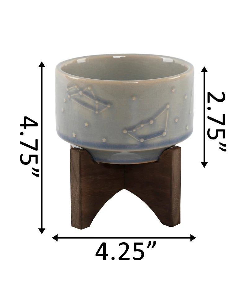 Flora Bunda Constellation Ceramic Planter Pot on Wood Stand