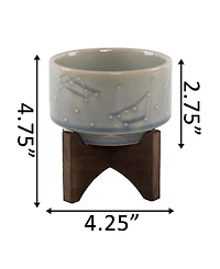 Flora Bunda Constellation Ceramic Planter Pot on Wood Stand