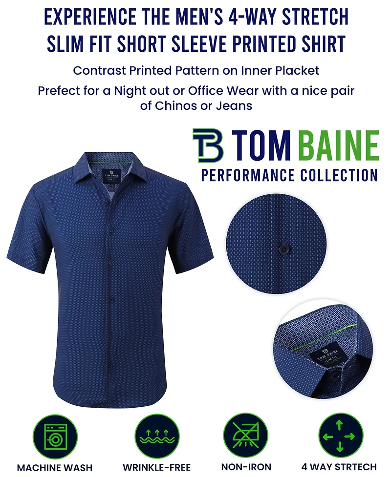 Men's Slim Fit Short Sleeve Performance Button Down Dress Shirt