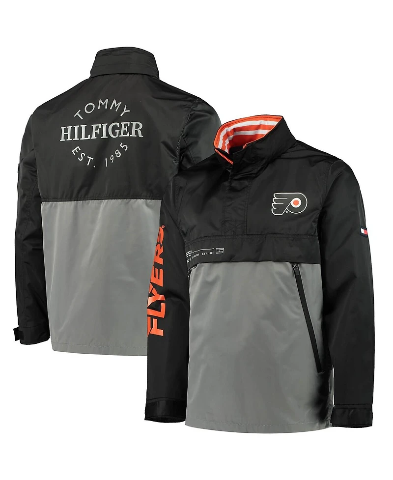 Men's Tommy Hilfiger Black, Gray Philadelphia Flyers Anorak Quarter-Zip Hoodie Jacket