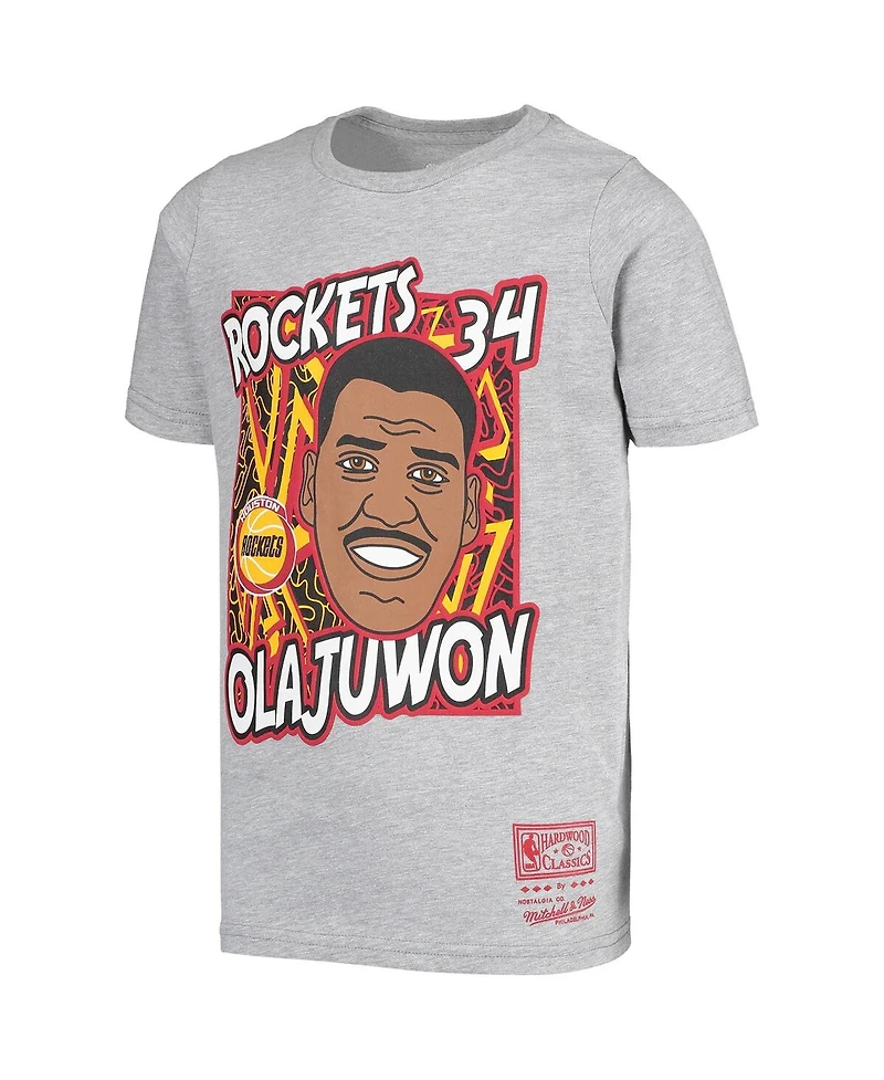 Big Boys Mitchell & Ness Hakeem Olajuwon Gray Houston Rockets Hardwood Classics King of the Court Player T-shirt
