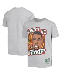Big Boys Mitchell & Ness Shawn Kemp Gray Seattle SuperSonics Hardwood Classics King of the Court Player T-shirt