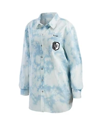 Women's Wear by Erin Andrews White Los Angeles Kings Oversized Tie-Dye Button-Up Denim Shirt