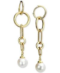 Cultured Freshwater Pearl (8-9mm) Chain Link Drop Earrings in 14k Gold