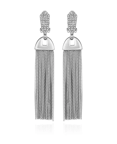 Vince Camuto Silver-Tone Pave Tassel Clip Drop Earrings