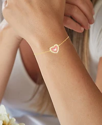 Cubic Zirconia Pink Enamel Heart Bolo Bracelet