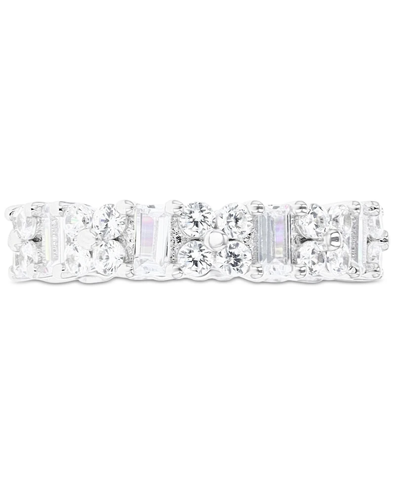 Cubic Zirconia Round & Baguette Eternity Band Sterling Silver