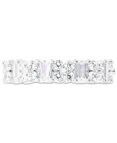 Cubic Zirconia Round & Baguette Eternity Band Sterling Silver