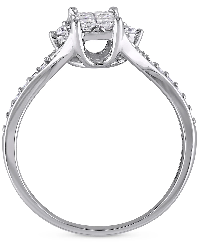 Diamond Emerald Cluster Engagement Ring (1/2 ct. t.w.) 14k White Gold