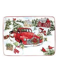 Certified International Red Truck Snowman Rectangular Platter