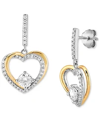 Cubic Zirconia Heart Drop Earrings in Sterling Silver & 14k Gold-Plate