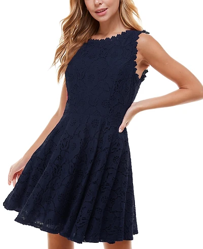 City Studios Juniors' Lace Fit & Flare Dress