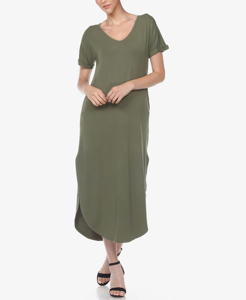 Women's Short Sleeve V-Neck Maxi Dress