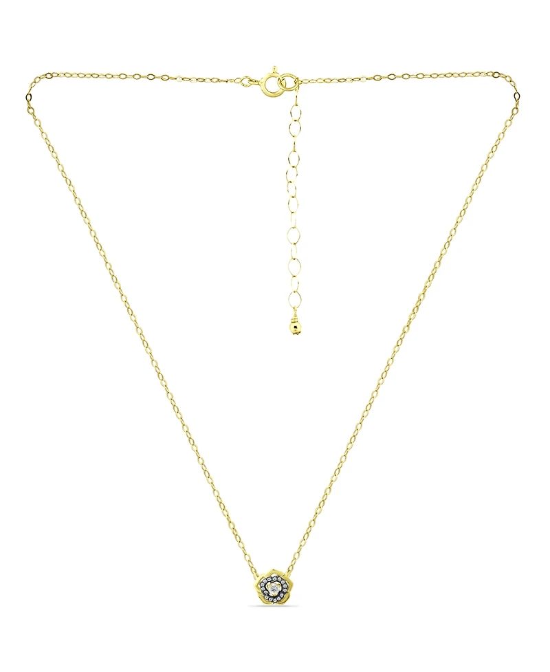 Giani Bernini Cubic Zirconia with Black Rhodium Flower Necklace, 18K Gold over Silver