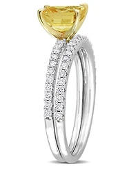 Sapphire and Diamond Bridal Ring Set 14K White Gold