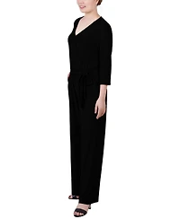 Women's 3/4 Sleeve Belted Jumpsuit