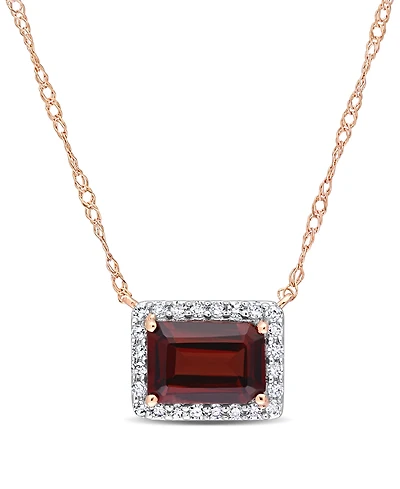 14K Rose Gold Garnet and Diamond Halo Necklace