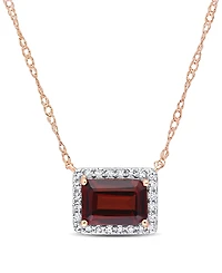 14K Rose Gold Garnet and Diamond Halo Necklace