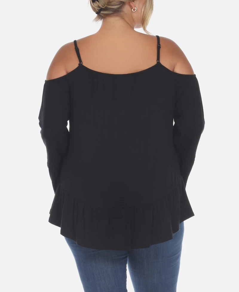 White Mark Plus Cold Shoulder Ruffle Sleeve Top