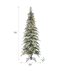 Glitzhome 7.5' Pre-Lit Flocked Pencil Spruce Artificial Christmas Tree with 350 Warm White Lights