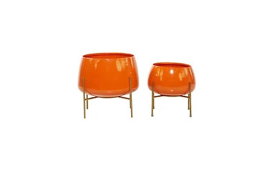 Metal Modern Planters with Stand, Set of 2