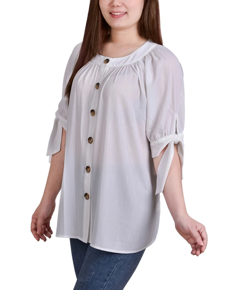 Petite Elbow Sleeve Tie-Sleeve Blouse