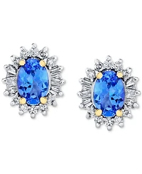 Tanzanite (1 ct. t.w.) & Diamond (1/4 ct. t.w.) Halo Stud Earrings in 10k Gold