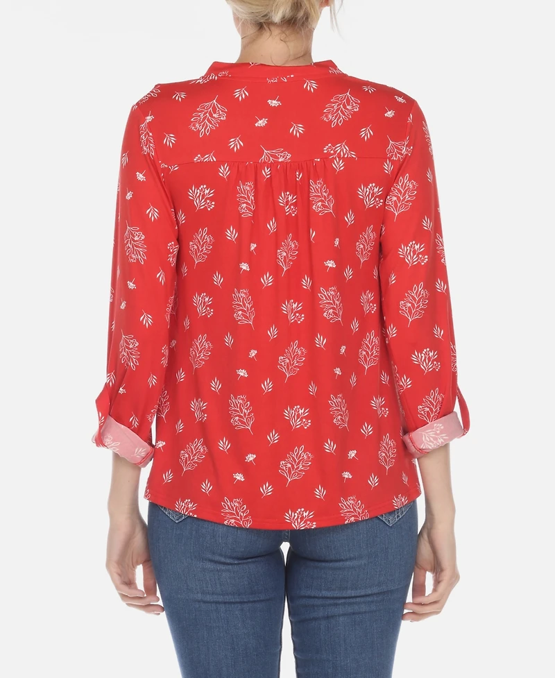 Women's Pleated Leaf Print Blouse