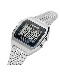 adidas Unisex Digital Two Silver-Tone Stainless Steel Bracelet Watch 36mm