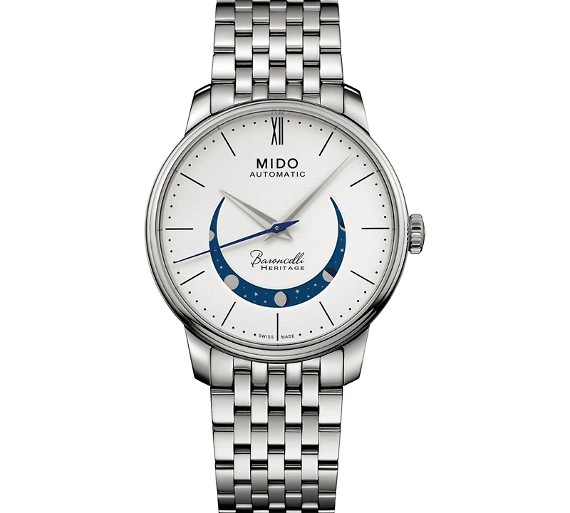 Mido Men's Swiss Automatic Baroncelli Smiling Moon Stainless Steel Bracelet Watch 39mm