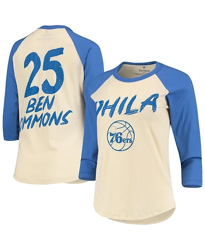 Women's Fanatics Ben Simmons Cream Philadelphia 76ers Raglan 3/4-Sleeve T-shirt
