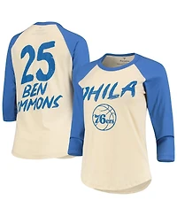 Women's Fanatics Ben Simmons Cream Philadelphia 76ers Raglan 3/4-Sleeve T-shirt
