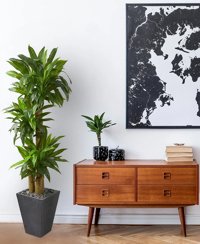 Nearly Natural 5.5' Cornstalk Dracaena Artificial Plant in Slate Planter - Real Touch