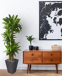 Nearly Natural 5.5' Cornstalk Dracaena Artificial Plant in Slate Planter - Real Touch