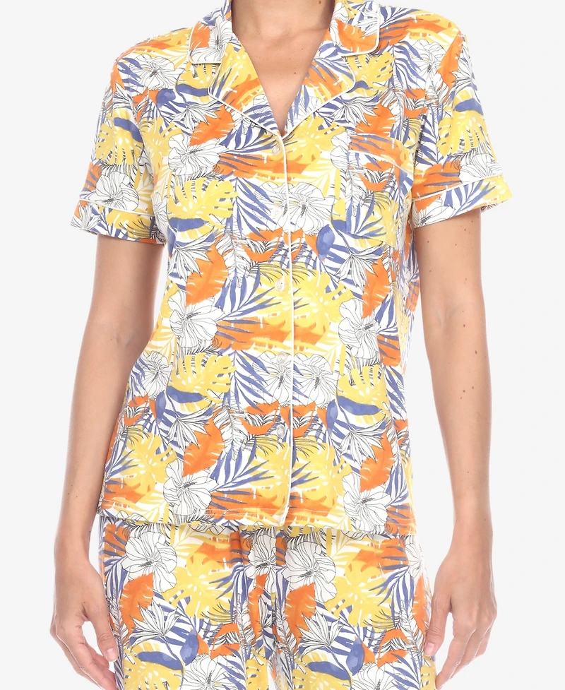 White Mark Women's 2 Piece Tropical Print Pajama Set