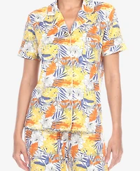 White Mark Women's 2 Piece Tropical Print Pajama Set