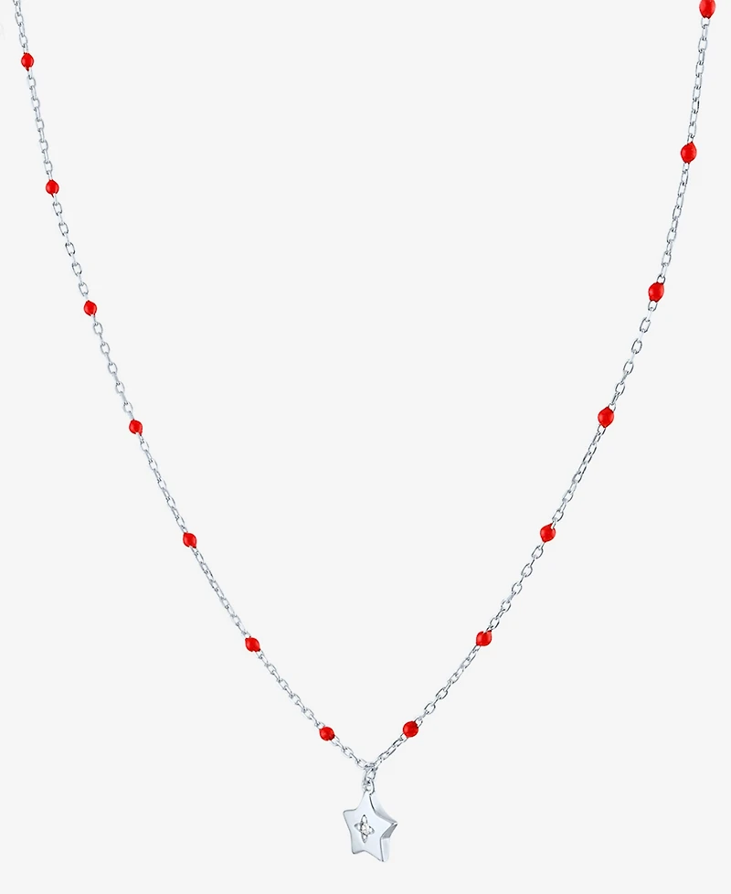 Diamond Accent Star Enamel Bead 18" Pendant Necklace in Sterling Silver or 14k Gold-Plated Sterling Silver