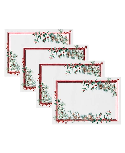 Elrene Winter Holiday Berry Fabric 4 Piece Placemat Set, 13" x 19"