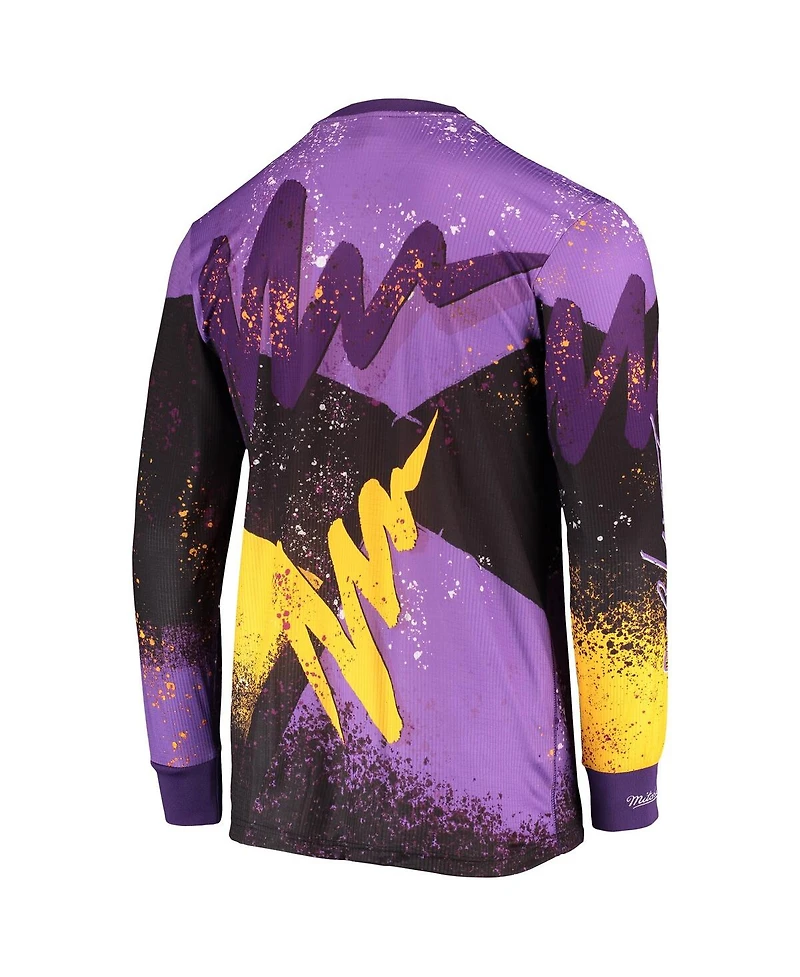Men's Mitchell & Ness Purple Los Angeles Lakers Hardwood Classics Hyper Hoops Moto Sublimated Long Sleeve T-shirt